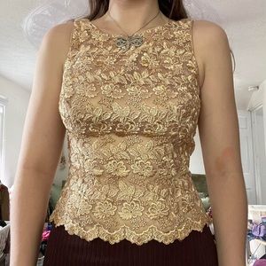 Gold Lace Floral Chadwick’s Corset Bustier Tank Top Fall